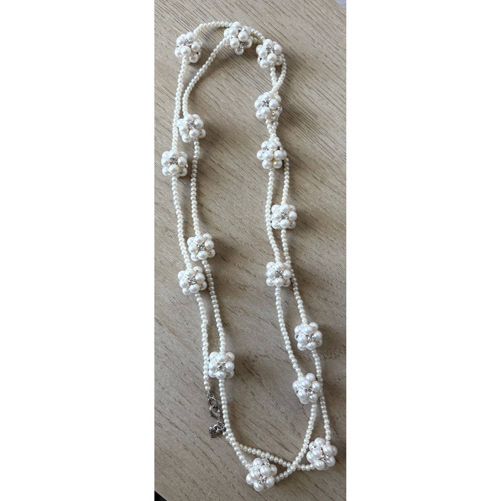 CAROLEE Vintage Faux Pearl Embellished Rhinestone Flower Long Necklace 24"